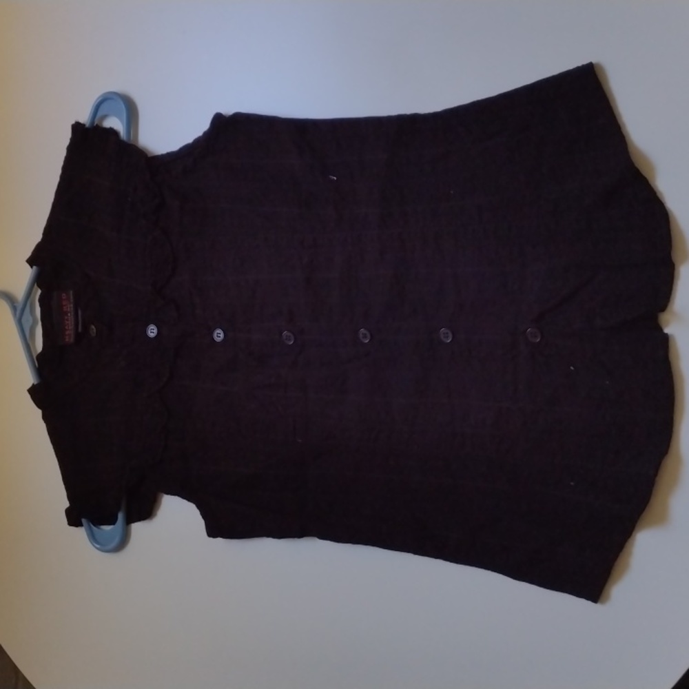 Heavy Red Couture Noir Black Cotton Mandarin Collar Sleeveless Blouse size Small